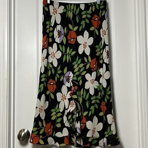 Dress-U‎ by Sharon Vintage Multicolor Floral Print Ruffled Front Slit Midi Skirt